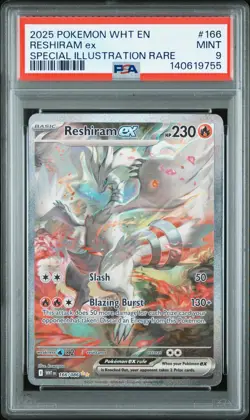 2025 POKEMON WHT EN-WHITE FLARE SPECIAL ILLUSTRATION RARE #166 RESHIRAM EX PSA 9 - Image 1