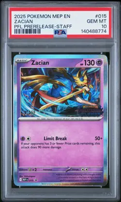 2025 Pokemon Mep En-Me Black Star Promo Zacian Pfl Prerelease Staff PSA 10 #015 - Image 1
