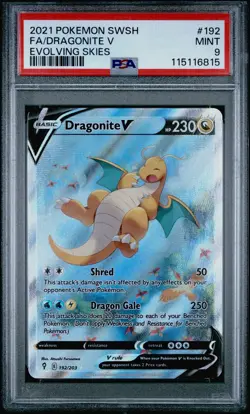 2021 Dragonite V Alt Full Art 192/203 SWSH07: Evolving Skies Holo Pokemon PSA 9 - Image 1