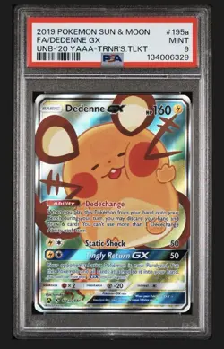 2019 Pokemon Sun & Moon Unbroken Bonds Dedenne GX Promos #195a/214 PSA 9 - Image 1
