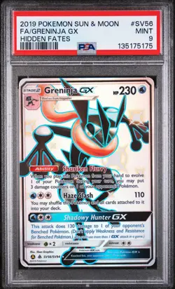 2019 POKEMON SUN & MOON HIDDEN FATES #SV56 FULL ART/GRENINJA GX PSA 9 - Image 1