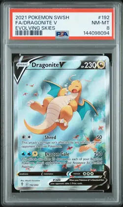2021 POKEMON SWORD & SHIELD EVOLVING SKIES #192 FULL ART/DRAGONITE V PSA 8 - Image 1