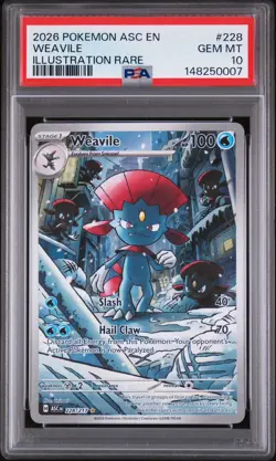 2026 POKEMON ASC EN-ASCENDED HEROES 228 WEAVILE ILLUSTRATION RARE PSA 10 - Image 1