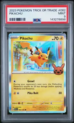 2023 POKEMON TRICK OR TRADE #062 PIKACHU PSA 9 - Image 1