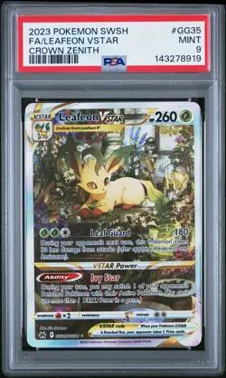 2023 POKEMON SWORD & SHIELD CROWN ZENITH #GG35 FULL ART/LEAFEON VSTAR PSA 9 - Image 1