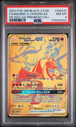 2021 POKEMON SM BLACK STAR PROMO #SM247 FULL ART/RESHIRAM & CHARIZARD GX PSA 8 - Image 1