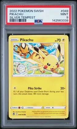 2022 POKEMON SWORD & SHIELD SILVER TEMPEST #049 PIKACHU PSA 9 - Image 1