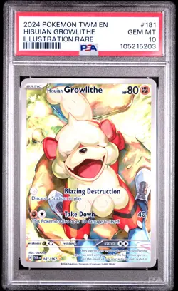 2024 POKEMON TWILIGHT MASQUERADE ILLUSTRATION RARE #181 HISUIAN GROWLITHE PSA 10 - Image 1