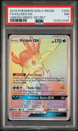 2019 POKEMON SUN & MOON UNIFIED MINDS SECRET #240 FULL ART/KELDEO GX PSA 7 - Image 1