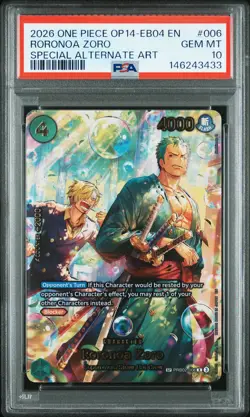 2026 ONE PIECE THE AZURE SEA'S SEVEN SPECIAL ALT ART #006 RORONOA ZORO PSA 10 - Image 1