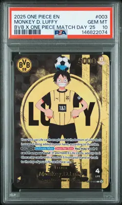 2025 ONE PIECE PROMOS BVB X ONE PIECE MATCH DAY 2025 #003 MONKEY D. LUFFY PSA 10 - Image 1