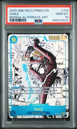 2025 ONE PIECE PRB02-PREMIUM BOOSTER MANGA ALTERNATE ART #119 SANJI PSA 10 - Image 1