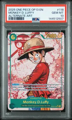 2025 ONE PIECE OP13-CARRYING ON HIS WILL ALTERNATE ART MONKEY D. LUFFY PSA 10 - Image 1