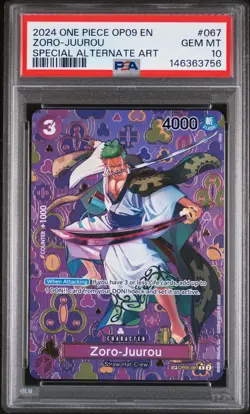 2024 ONE PIECE EMPERORS IN THE NEW WORLD SPECIAL ALT ART ZORO-JUUROU PSA 10 - Image 1