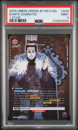 2025 UNION ARENA UE08BT/BCV BLACK CLOVER 1 STAR #026 DANTE ZOGRATIS PSA 9 - Image 1