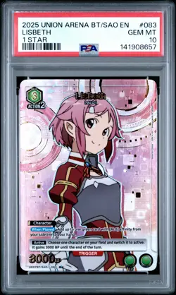 2025 UNION ARENA UE07BT/SAO SWORD ART ONLINE 1 STAR #083 LISBETH PSA 10 - Image 1