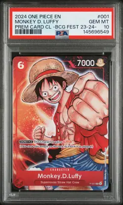 2024 ONE PIECE PROMO BANDAI CARD GAMES FEST 23-24 #001 MONKEY D. LUFFY PSA 10 - Image 1