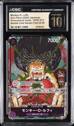 2025 ONE PIECE PROMO CARDS JPN BANDAI CARD GAMES MONKEY D. LUFFY CGC 10 PRISTINE - Image 1