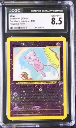 CGC 8.5 Mew 2001 Southern Islands 1/18 Reverse Holo SWIRL Pokemon Card - Image 1