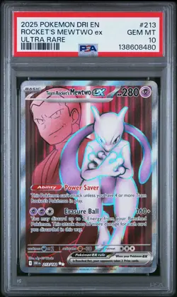 2025 POKEMON DRI EN-DESTINED RIVALS ULTRA RARE TEAM ROCKET'S MEWTWO EX PSA 10 - Image 1