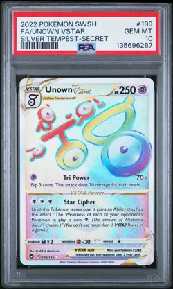 2022 POKEMON SWORD & SHIELD SILVER TEMPEST SECRET FULL ART/UNOWN VSTAR PSA 10 - Image 1
