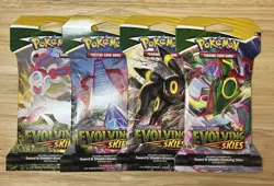Pokemon Evolving Skies Sword/Shield Sleeved Booster Pack Art Set of 4 New Sealed - Image 1