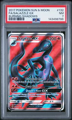 2017 POKEMON SUN & MOON BURNING SHADOWS #132 FULL ART/SALAZZLE GX PSA 7 - Image 1