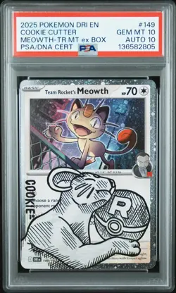 2025 POKEMON DRI EN-DESTINED RIVALS #149 TEAM ROCKET'S MEOWTH PSA 10 DNA AUTO 10 - Image 1