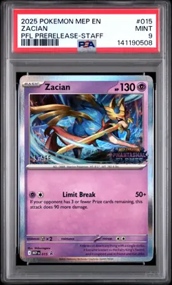 2025 POKEMON MEP PROMO PHANTASMAL FLAMES PRERELEASE-STAFF #015 ZACIAN PSA 9 - Image 1