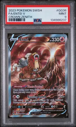 2023 POKEMON SWORD & SHIELD CROWN ZENITH #GG36 FULL ART/ENTEI V PSA 9 - Image 1