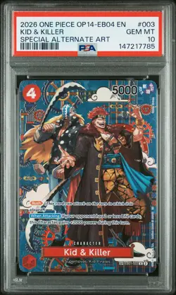 2026 ONE PIECE THE AZURE SEA'S SEVEN SPECIAL ALT ART #003 KID & KILLER PSA 10 - Image 1
