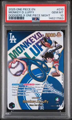 2025 ONE PIECE PROMOS DODGERS X ONE PIECE NIGHT #010 MONKEY D. LUFFY PSA 10 - Image 1