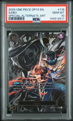 2025 ONE PIECE OP13-CARRYING ON HIS WILL SPECIAL ALTERNATE ART #118 SABO PSA 10 - Image 1