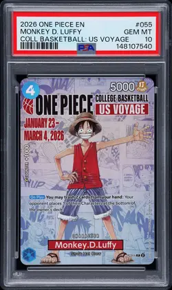 2026 ONE PIECE PROMOS COLLEGE BASKETBALL : US VOYAGE MONKEY D. LUFFY PSA 10 - Image 1
