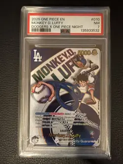 PSA 7 Monkey D Luffy One Piece Promo EB02-010 Dodgers X One Piece Night - Image 1