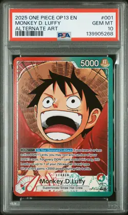 2025 ONE PIECE OP13-CARRYING ON HIS WILL ALTERNATE ART MONKEY D. LUFFY PSA 10 - Image 1