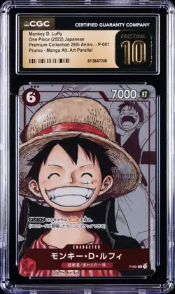 2022 ONE PIECE JAPANESE MANGA ALT ART #P-001 MONKEY D. LUFFY CGC 10 PRISTINE - Image 1