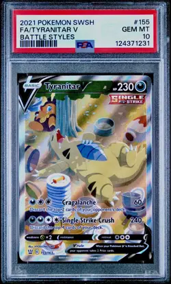2021 POKEMON SWORD & SHIELD BATTLE STYLES #155 FULL ART/TYRANITAR V PSA 10 - Image 1