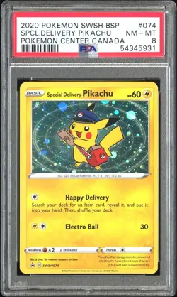 2020 POKEMON SWSH BLACK STAR PROMO #074 SPECIAL DELIVERY PIKACHU-HOLO PSA 8 - Image 1