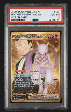 2025 Pokemon Dri EN-Destined Rivals Rocket's Mewtwo EX #240 Hyper Rare PSA 10 - Image 1