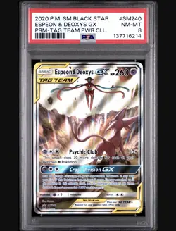 Pokemon TCG Espeon & Deoxys GX SM240 Black Star Promo Holo PSA 8 - Image 1