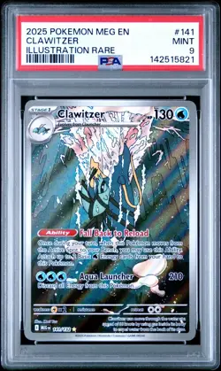 2025 Pokemon Mega Evolutions Clawitzer Illustration Rare #141 PSA 9 MINT - Image 1