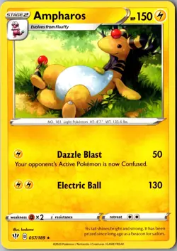Ampharos 057/189 Rare SWSH03: Darkness Ablaze LP Pokemon Card - Image 1