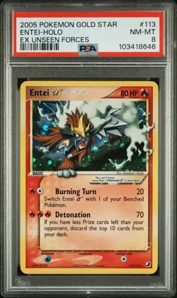 2005 POKEMON EX UNSEEN FORCES GOLD STAR #113 ENTEI-HOLO PSA 8 - Image 1