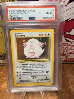 2000 POKEMON BASE SET 2 UNLIMITED 3/130 CHANSEY-HOLO PSA 8 NM - Image 1