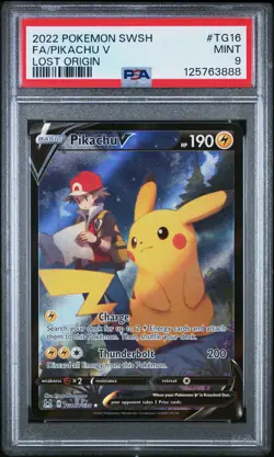 2022 POKEMON SWORD & SHIELD LOST ORIGIN #TG16 FULL ART/PIKACHU V PSA 9 - Image 1