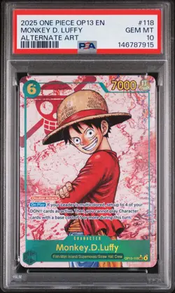 2025 One Piece Monkey D Luffy OP13-118 Carrying On His Will Alt Art SEC PSA 10 - Image 1