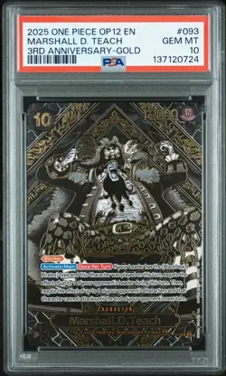 2025 ONE PIECE OP12-LEGACY OF THE MASTER 3RD ANV-GOLD MARSHALL D. TEACH PSA 10 - Image 1