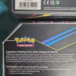Pokemon Crown Zenith Galarian Articuno & Moltres Tin Trading Card Game - Image 3