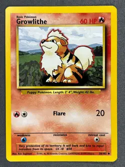Growlithe 28/102 Base Set Series UNCOMMON Basic POKEMON CARD 1999 - LP - Image 1